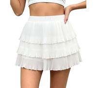 Genfien Damenrock Stufenrock Rüschenrock Chiffon | Kuchenrock,Hoch Tailliert,Gummibund,Kurzer,Einfarbig