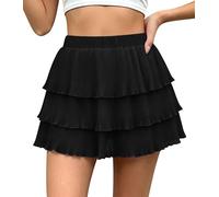 Genfien Damenrock Stufenrock Rüschenrock Chiffon | Kuchenrock,Hoch Tailliert,Gummibund,Kurzer,Einfarbig