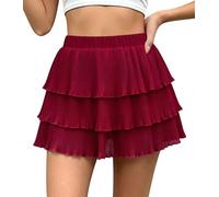Genfien Damenrock Stufenrock Rüschenrock Chiffon | Kuchenrock,Hoch Tailliert,Gummibund,Kurzer,Einfarbig