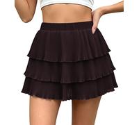 Genfien Damenrock Stufenrock Rüschenrock Chiffon | Kuchenrock,Hoch Tailliert,Gummibund,Kurzer,Einfarbig