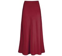 Genfien Röcke Damen Midi-Länge Elegant Röck Hohe Taille Damen Satin Röcke Mit Reißverschluss Midirock Versteckter Gummizug in der Taille Einfarbig Leicht Ungefüttert