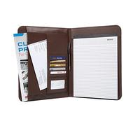 Genie elegante A4 Schreibmappe Wiesbaden (extradünn und strapazierfähig; strukturiertes Nylon und Lederoptik; Inkl. Schreibblock; Stiftehalter; Einschubfach; Visitenkartenfach) braun