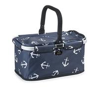 Genius A14358 Einkaufskorb Falko Premium dunkelblau mit Anker | Einkaufstasche 22l groß, faltbar, mit Deckel | Tragekorb mit Aluminium-Griff für unterwegs, Dunkelblau-weiße Anker