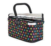 Genius Thermo-Einkaufskorb Falko schwarz mit bunten Punkten | Einkaufstasche 22l groß, faltbar, mit Deckel | Tragekorb mit Kühlfunktion für unterwegs