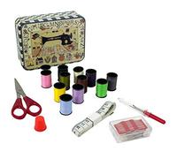 Genius Ideas Nähkästchen aus Metall - Nähset: ein weiches Maßband, ein Paar Schere, Nadeln, ein Fingerhut, 12 Spulen mit farbigen Fäden und ein Nahttrenner