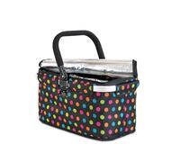 Genius Thermo-Einkaufskorb Falko schwarz mit bunten Punkten | Einkaufstasche 22l groß, faltbar, mit Deckel | Tragekorb mit Kühlfunktion für unterwegs, Schwarz-bunt