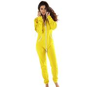 Gennadi Hoppe Damen Jumpsuit Hausanzug Overall Frauen Onesie Ganzkörperanzug Einteiler Baumwolle bequem kuschelig lässig sportlich trendy stylisch weich warm locker gelb gelber 3XL H7500