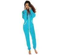 Gennadi Hoppe Damen Jumpsuit Hausanzug Overall Frauen Onesie Ganzkörperanzug Einteiler Baumwolle bequem kuschelig lässig sportlich trendy stylisch weich warm locker türkis XL H6142