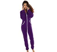 Gennadi Hoppe Damen Jumpsuit Hausanzug Overall Frauen Onesie Ganzkörperanzug Einteiler Baumwolle bequem kuschelig lässig sportlich trendy stylisch weich warm locker lila XL H8134