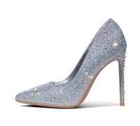 GENSHUO Damen Stiletto High Heels 10CM Sexy Spitze Stiletto Pumps Pailletten Geschlossene Zehe Party Abschlussball Hochzeit Absatzschuhe Stiletto Heels Glitzer Silber Strass 40.5 EU