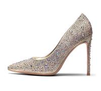 GENSHUO Damen Stiletto High Heels 10CM Sexy Spitze Stiletto Pumps Pailletten Geschlossene Zehe Party Abschlussball Hochzeit Absatzschuhe Stiletto Heels Glitzer Gold Strass 40.5 EU