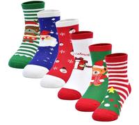 GENTABY Baby Mädchen Jungen Dicke 6 Paar Kinder Winter Warme Socken - 6 Festliche Muster Thermische Kleinkind Baumwolle Socken 4-6 Jahre