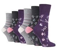 Gentle Grip - 6er Pack Damen Baumwolle Ohne Gummibund Socken | Socken mit Bunt Elegant Motiv (37/38, SOLRH214)