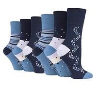 Gentle Grip - 6er Pack Damen Baumwolle Ohne Gummibund Socken | Socken mit Bunt Elegant Motiv (37/38, SOLRH215)