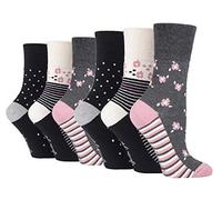 Gentle Grip - 6er Pack Damen Baumwolle Ohne Gummibund Socken | Socken mit Bunt Elegant Motiv (37/38, SOLRH217)