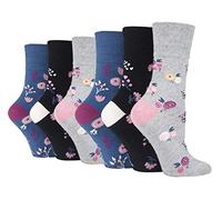 Gentle Grip - 6er Pack Damen Baumwolle Ohne Gummibund Socken | Socken mit Bunt Elegant Motiv (37/38, SOLRH216)