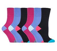 Gentle Grip - 6er Pack Damen Baumwolle Reine Bunt Muster Ohne Gummi Socken mit Design (37-42 EU, GG188)