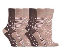 Gentle Grip - 6er pack damen ohne gummi bunt muster atmungsaktiv bambus socken in 6 farben (37-42 eur, SOLRM34)