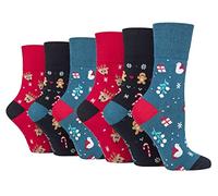 Gentle Grip 6er Pack Damen Weihnachtssocken Bunte | Atmungsaktiv Neuheit Lustige Muster Socken Ohne Gummi | Geschenk Socken (37-42, Blau / rot / grau)