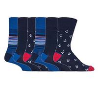 Gentle Grip - 6er pack herren comfort ohne gummi bund mittellang business bunt socken in 35 farben (MGG549 Anchors)