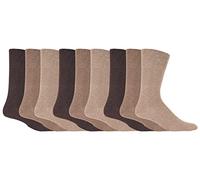 Gentle Grip 9er Pack Herren Ohne Gummi Socken Bunt | Atmungsaktive Extra Weite Baumwolle Comfort Socken (39-45, Braun)