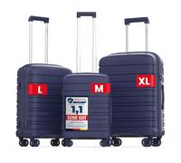 GENTOR Koffer 3er-Set Reisekoffer mit Rollen Carbonoptik 3-Teilig Hartschalenkoffer Trolley mit TSA-Schloss Rollkoffer Leicht Travel Groß Mittelgroß Klein Handgepäck (Navy Blau, 3er Set M/L/XL)