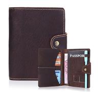 Genuine Full Grain Leather Passport Holder Minimalist RFID Travel Wallet Snap Bifold 1-2 Passport Case Credit Card Pen Slot Sim Card Holder Boarding Pass Outer Pocket 14.5 cm x 11 cm Light Brown