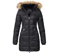 Geographical Norway Abeille - Damen großer Parka - Warmer Wintermantel - Lange Ärmel und Kragen aus Kunstfell - winterjacke winterparka (Schwarz XL)