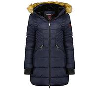 Geographical Norway Abeille - Damen großer Parka - Warmer Wintermantel - Lange Ärmel und Kragen aus Kunstfell - winterjacke winterparka (Marineblau M)