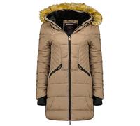 Geographical Norway Abeille - Damen großer Parka - Warmer Wintermantel - Lange Ärmel und Kragen aus Kunstfell - winterjacke winterparka (Taupe XL)