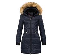 Geographical Norway Abeille Lady - Warmer halbdicker Parka für Frauen Herbst Winter - Feiner Mantel mit Kapuze und Kunstpelz - Windjacke - Ideal Elegant Geschenk für Frauen (Marineblau XL)