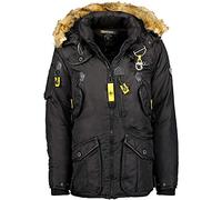 Geographical Norway Agaros Men - Warmer Parka Mann Herbst Winter - Breiter Mantel Wasserdicht Wasserabweisend Kapuze - Warme Jacke Windbreaker Jacke Männer - (Schwarz L)