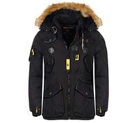 Geographical Norway Agaros Men - Warmer Parka Mann Herbst Winter - Breiter Mantel Wasserdicht Wasserabweisend Kapuze - Warme Jacke Windbreaker Jacke Männer - Ideal Geschenk (Schwarz XL)