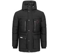 Geographical Norway Albert Herren - Lange Warme Parka für Herbst und Winter - Wasserdichter und wasserabweisender Mantel - Outdoor-Jacke mit Kapuze und Fell - Windjacke - Herren, Schwarz , XXXL
