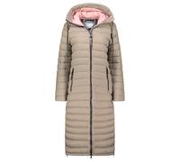 Geographical Norway Azule Damen - Langer Winterparka mit Kapuze, warm, wasserdicht, winddicht, mehrere Taschen, Komfort und Wärmeisolierung für Kälte, taupe, 42
