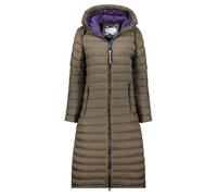 Geographical Norway Azule Damen - Langer Winterparka mit Kapuze, warm, wasserdicht, winddicht, mehrere Taschen, Komfort und Wärmeisolierung für Kälte, kaki, 46