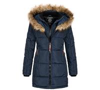 Geographical Norway Beautiful Lady - Warm Mid Thick Parka Frauen Herbst Winter - Fin Mantel Kapuze Pelz - Jacke Windschnitt Daunenjacke Long - Ideal Geschenk Elegant Fraus (Marine XXL-Größe 5)