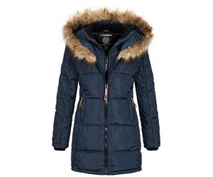 Geographical Norway Beautiful Lady - Warm Mid Thick Parka Frauen Herbst Winter - Fin Mantel Kapuze Pelz - Jacke Windschnitt Daunenjacke Long - Ideal Geschenk Elegant Fraus (Marine XXL-Größe 5)