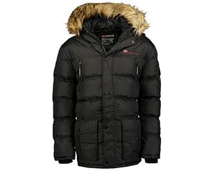 Geographical Norway Bravici Men - Parka Groß Warm Mann Herbst Winter - Dicker Wasserdichter Mantel Wasserabweisend - Outdoor Pelz Kapuzenjacke - Winter Windjacke (Schwarz S)