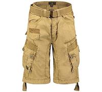 Geographical Norway Cargo Shorts Bermuda Shorts with Belt Short Hunter in Bundle with UD Bandana, Beige 4, S