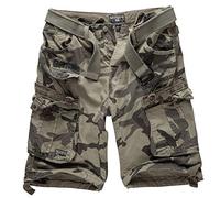 Geographical Norway Cargo Shorts Kurze Hose Bermuda mit Gürtel Short Hunter im Bundle mit UD Bandana (5XL, Grey Camo)
