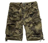 Geographical Norway Cargo Shorts Kurze Hose Bermuda mit Gürtel Short Hunter im Bundle mit UD Bandana (4XL, Kaki Camo)
