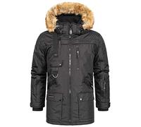Geographical Norway Chirac Men - Herren Warm Wasserdicht Parka - Mantel Dicke Kapuze Pelz Outdoor - Warme Winddichte Jacke Winter Outdoor Futter - Jacke Herren (Schwarz XL)