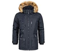 Geographical Norway Chirac Men - Herren Warm Wasserdicht Parka - Mantel Dicke Kapuze Pelz Outdoor - Warme Winddichte Jacke Winter Outdoor Futter - Jacke Herren (Marineblau M)