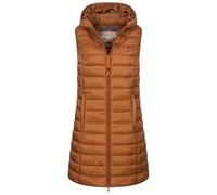 Geographical Norway Damen Stepp weste Kapuze Übergangs Herbst Winter Windbreaker Lang, Farbe:camel, Größe:XXL (44)