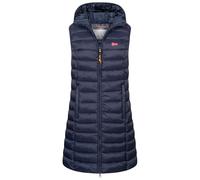 Geographical Norway Damen Stepp weste Kapuze Übergangs Herbst Winter Windbreaker Lang, Farbe:Navy, Größe:S (36)