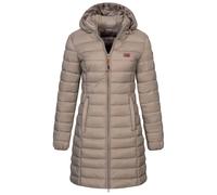 Geographical Norway Damen Winter Jacke Steppjacke Parka Lange Kapuzenjacke Steppmantel Outdoor abnehmbare Kapuze, Farbe:Beige, Größe:XXL (44)