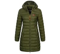 Geographical Norway Damen Winter Jacke Steppjacke Parka Lange Kapuzenjacke Steppmantel Outdoor abnehmbare Kapuze, Farbe:Olive, Größe:XXL (44)