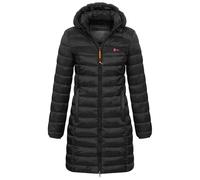Geographical Norway Damen Winter Jacke Steppjacke Parka Lange Kapuzenjacke Steppmantel Outdoor abnehmbare Kapuze, Farbe:Schwarz, Größe:L (40)