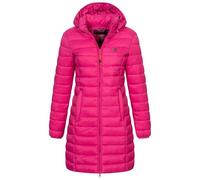 Geographical Norway Damen Winter Jacke Steppjacke Parka Lange Kapuzenjacke Steppmantel Outdoor abnehmbare Kapuze, Farbe:FLASHY PINK, Größe:S (36)